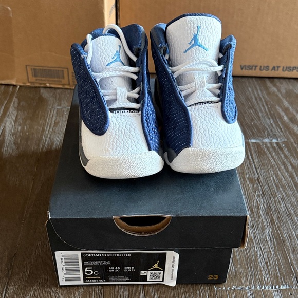 Jordan 13 Retro (TD) High Top Sneakers - White and Navy Sz 5C New in Box - Picture 2 of 8